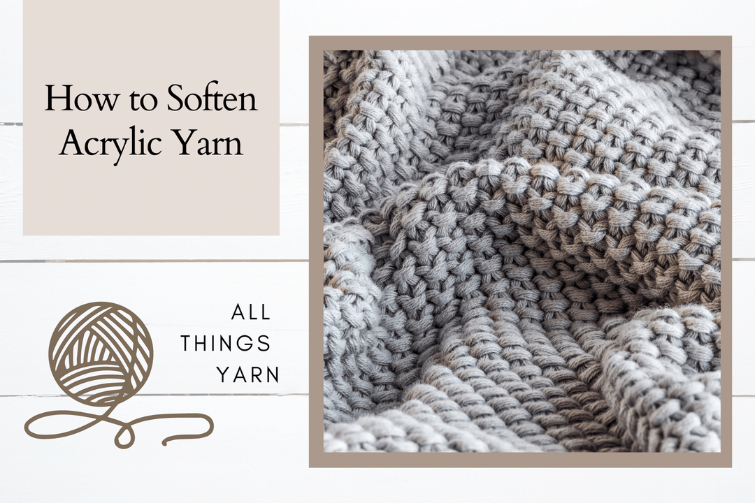 Text How to Soften Acrylic yarn, Image a seed stitch afghan