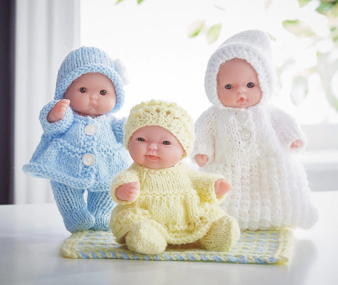 Set Vêtements Poupée Tricoté - 3 Pièces (robe, Chapeau, Sac) Thème Ours, Pour Poupées 10-17 Cm