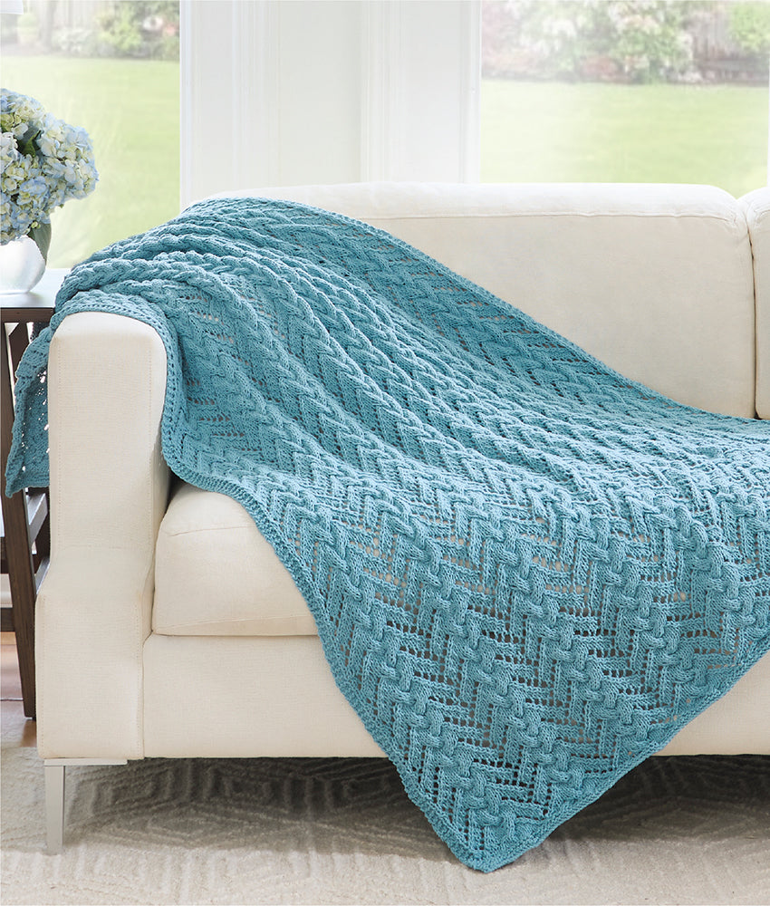 Triple Cables and Lace Knit Afghan