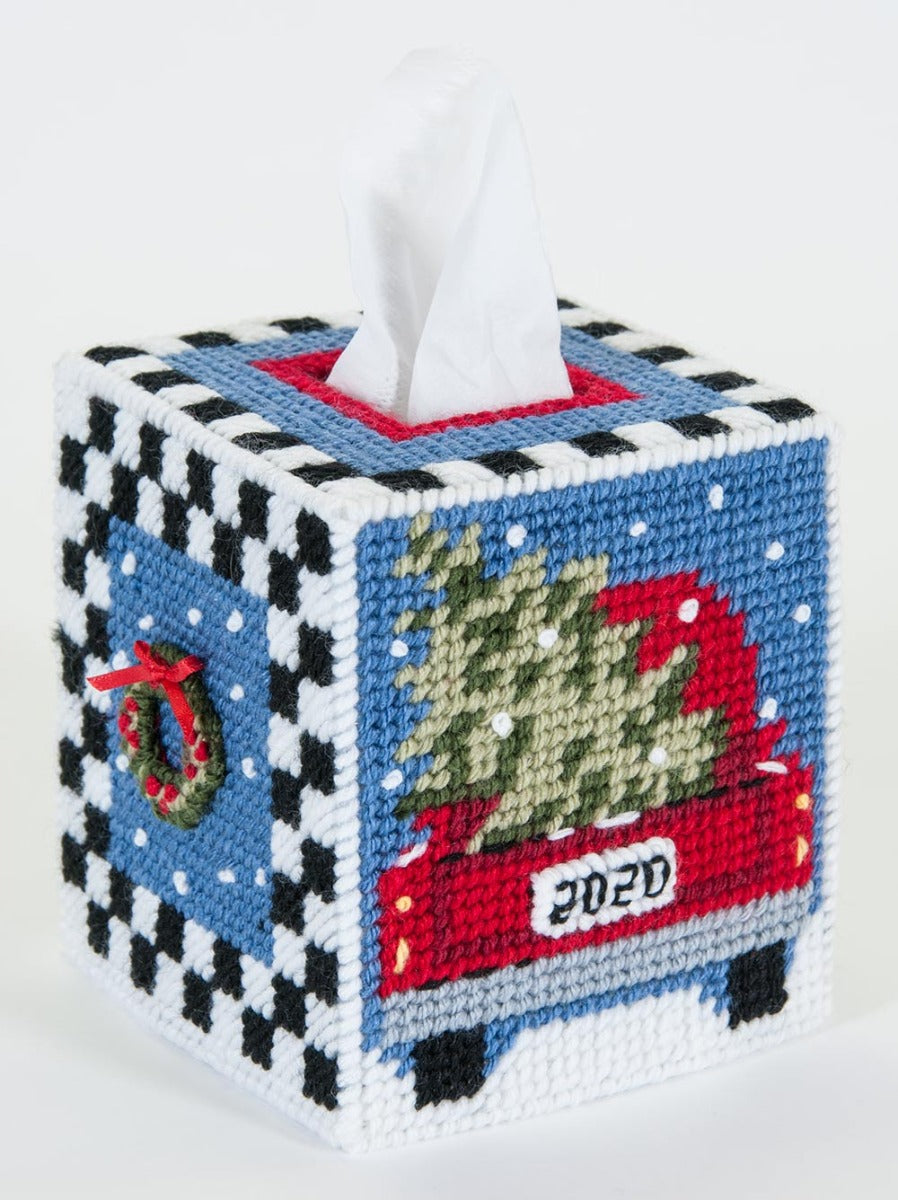 Old Red Truck Tissue Box Cover Plastic Canvas Kit