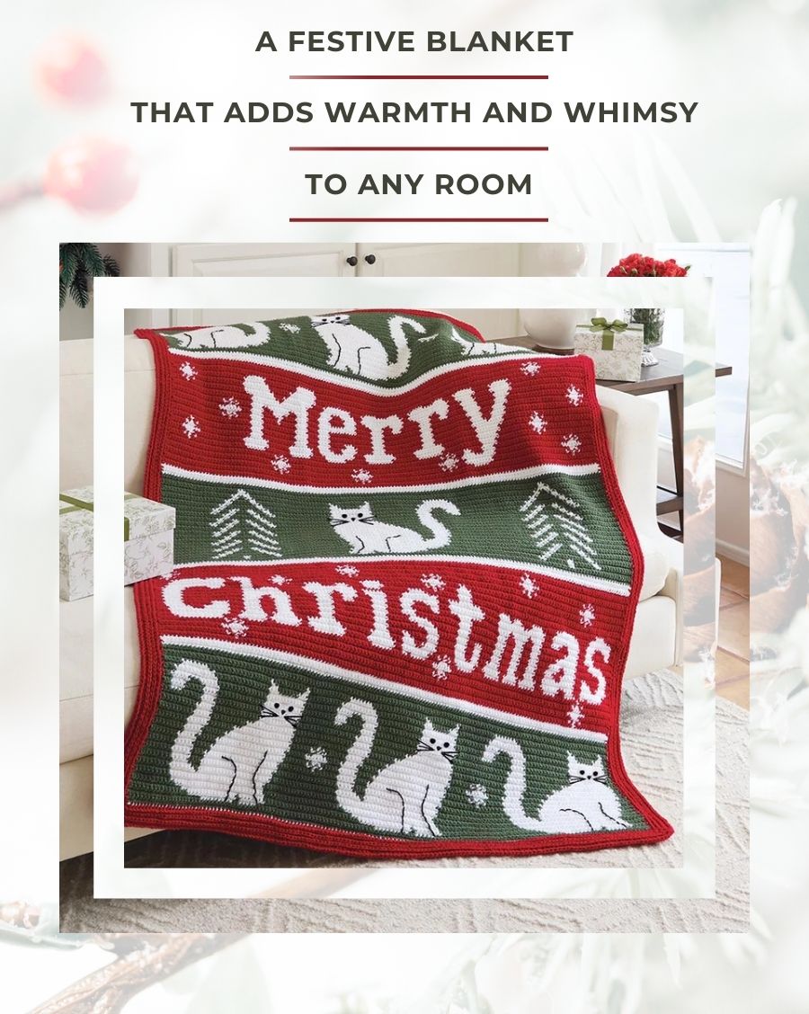 Meowy Christmas Crochet Blanket