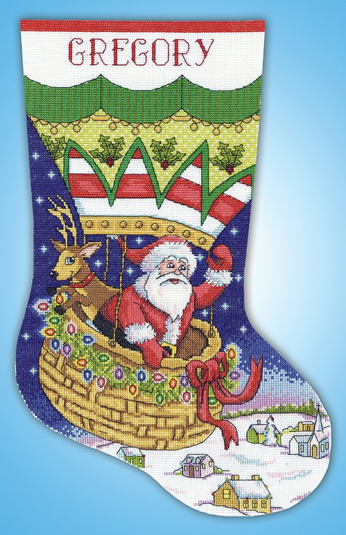 Balloon Ride Counted Cross Stitch Christmas Stocking