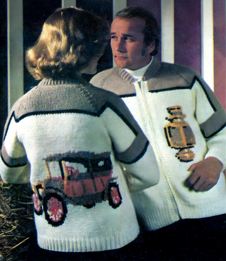 Men's or Ladies' Antique Auto Cardigan Pattern