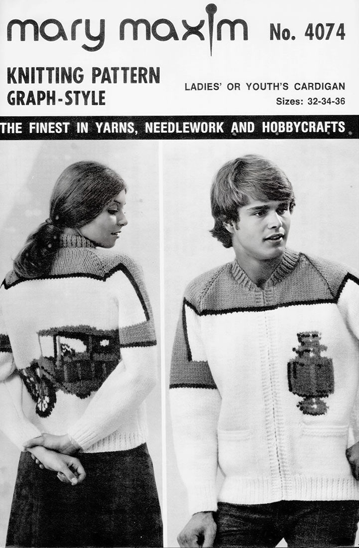 Men's or Ladies' Antique Auto Cardigan Pattern