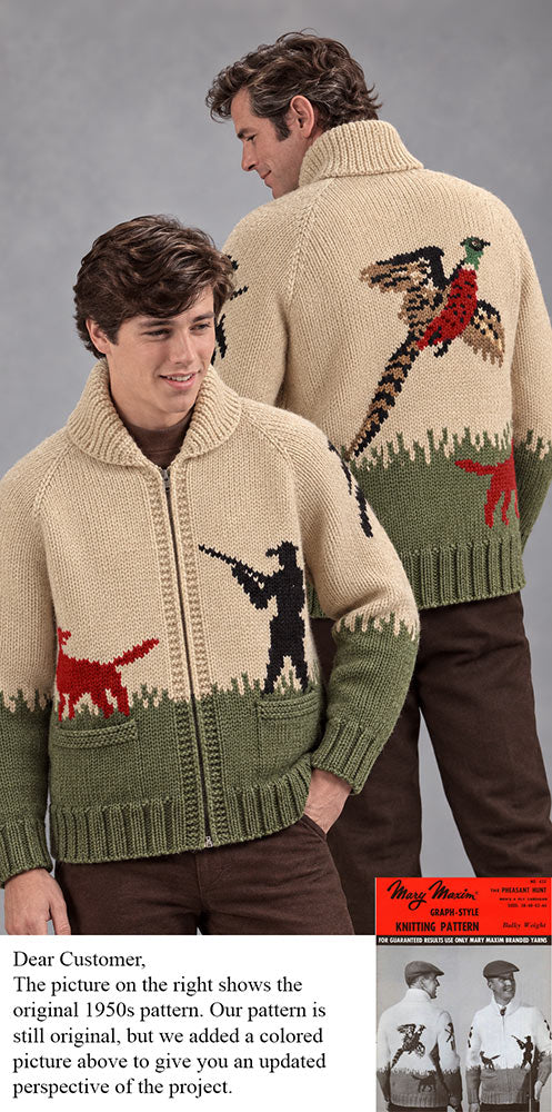 Patron de cardigan pour homme ou femme sur le thème de la chasse au faisan