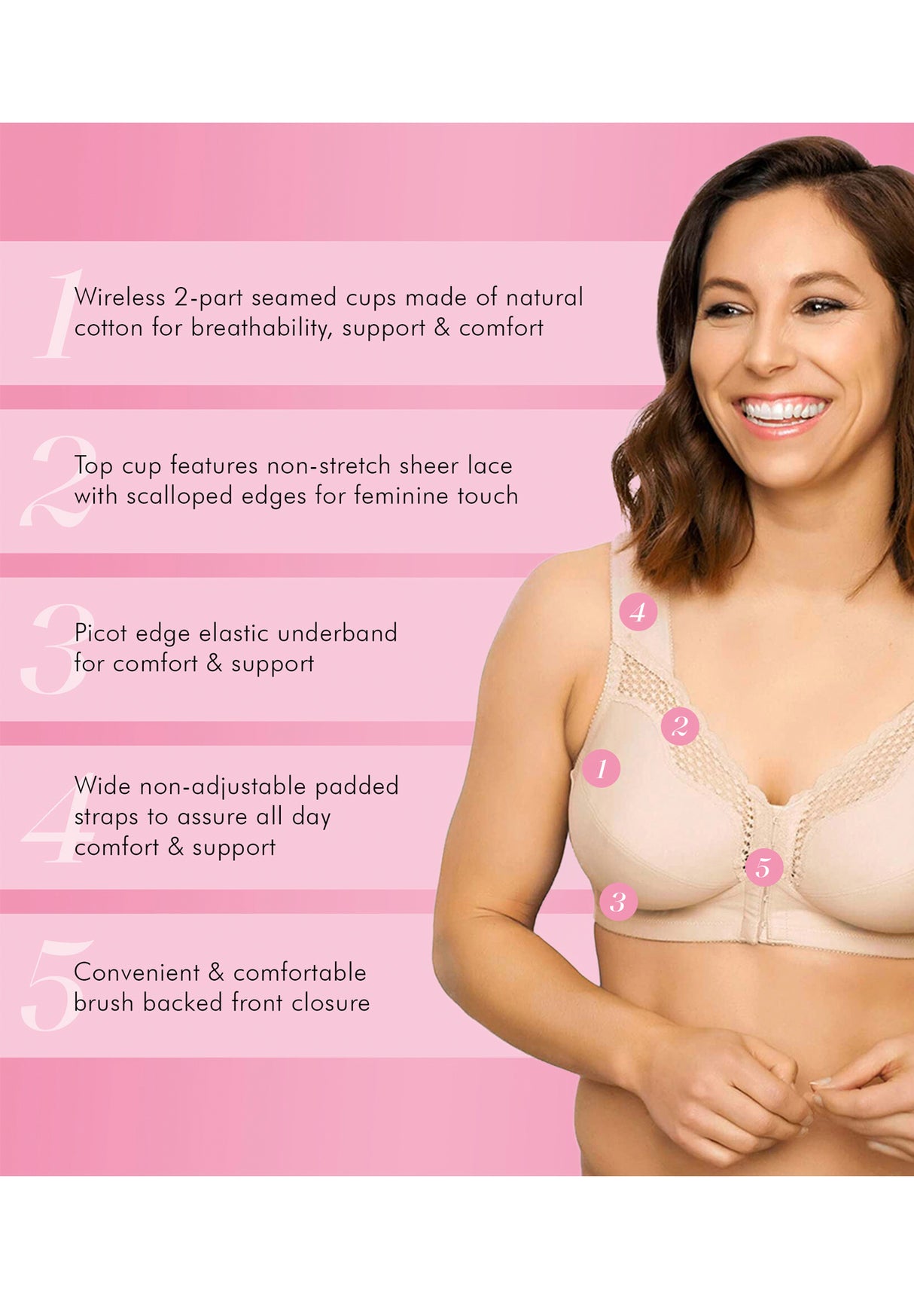 FULLY® Front Close Cotton Posture Bra with Lace