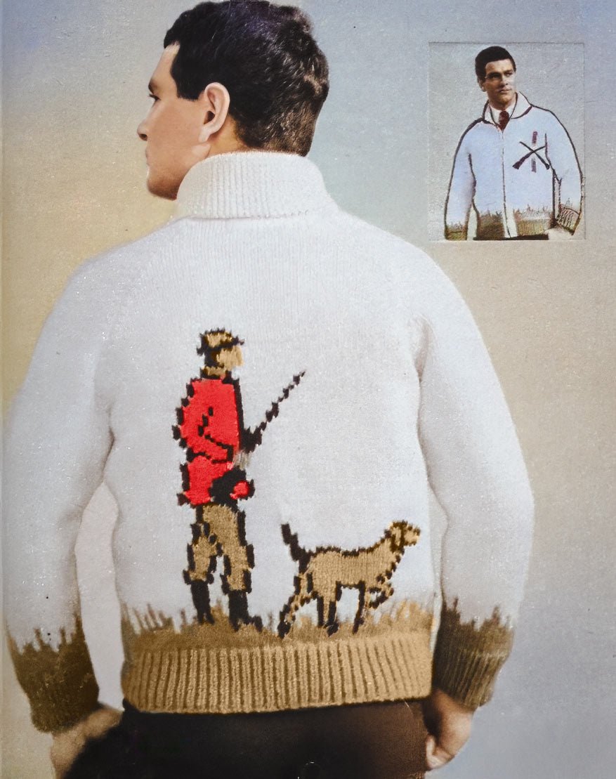 Modèle de cardigan chasseur et chien