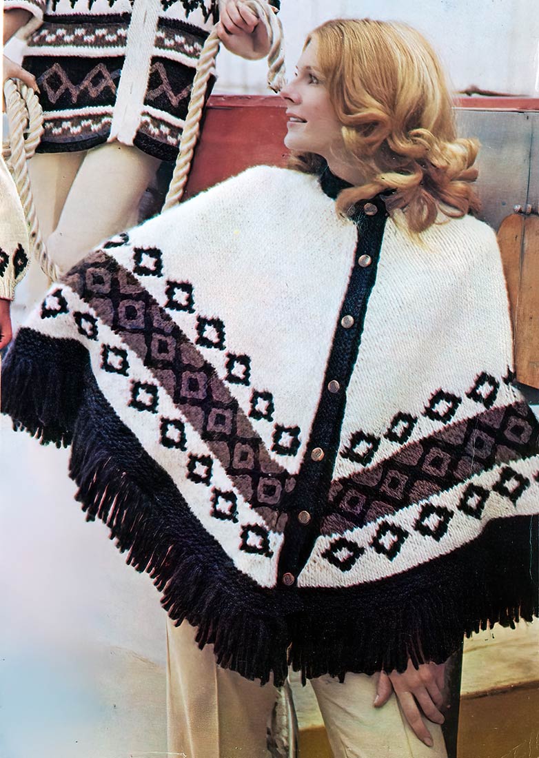 Ladies' Fringed Buttoned Poncho Pattern