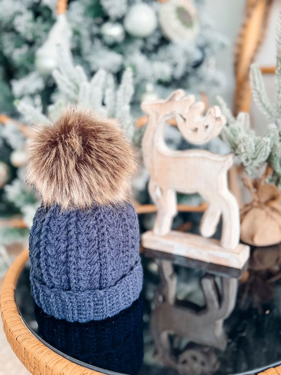 Snowy Wheat Puff Beanie