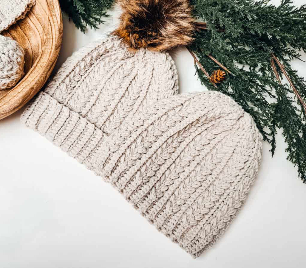 Snowy Wheat Puff Beanie