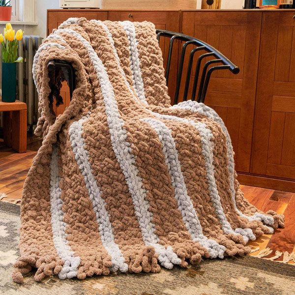 Free Bernat Textured Stripes Crochet Blanket Pattern