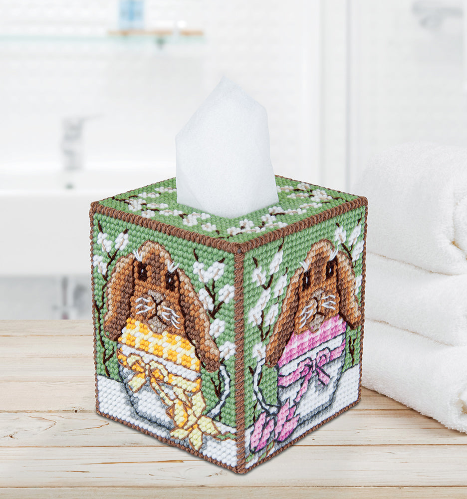 Bunny Cups Plastic Canvas Tissue Box Cover Kit