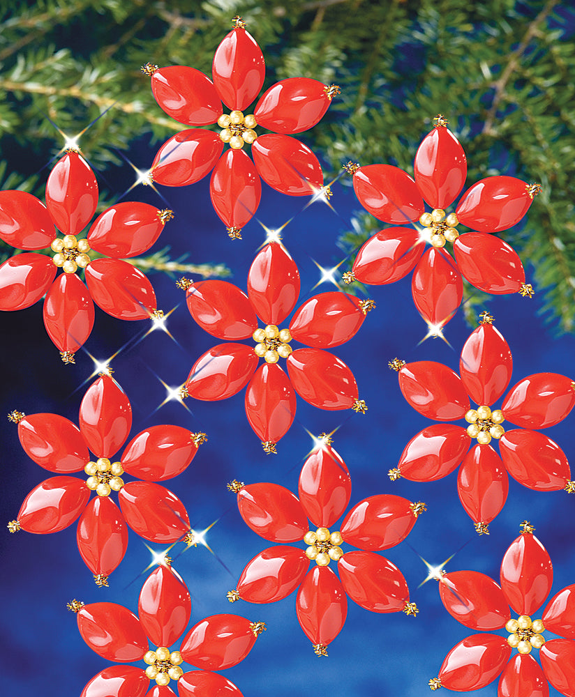 Red Poinsettia Beaded Ornaments Kit