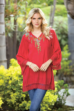 Red Embroidered Floral Tunic