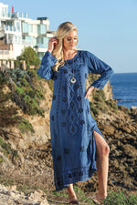 Embroidered Denim Cabled Dress