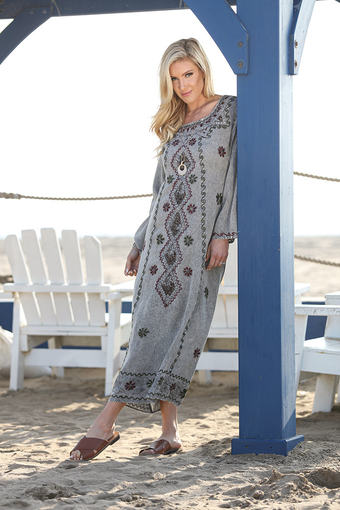 Embroidered Grey Cabled Dress