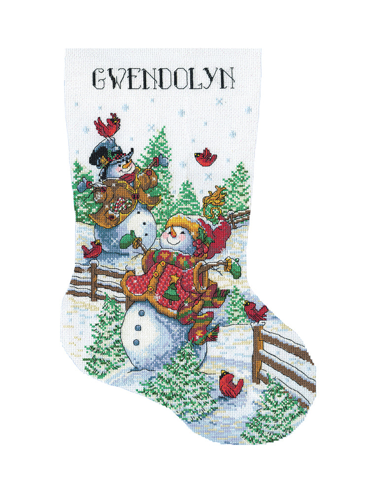 Frolicking Snowmen Counted Cross Stitch Stocking