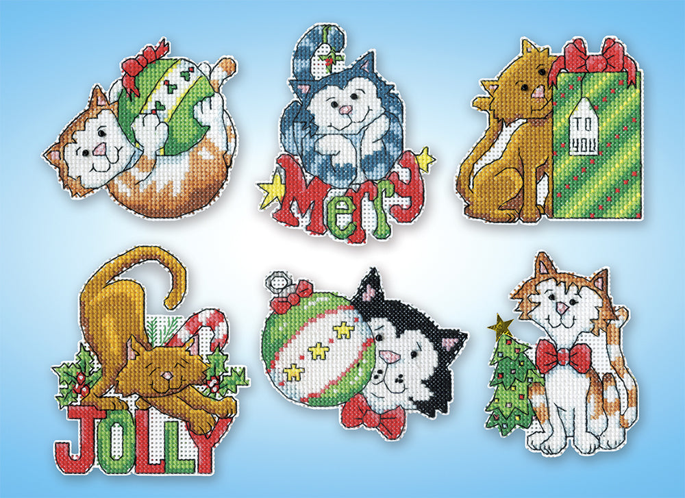 Christmas Cats 14ct Plastic Canvas Ornaments