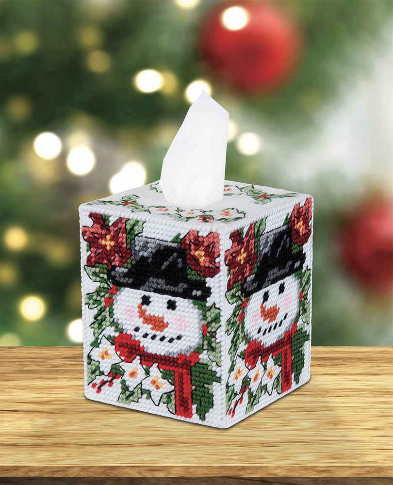 Poinsettia Snowman Tissue Box Cover Plastic Canvas Kit
