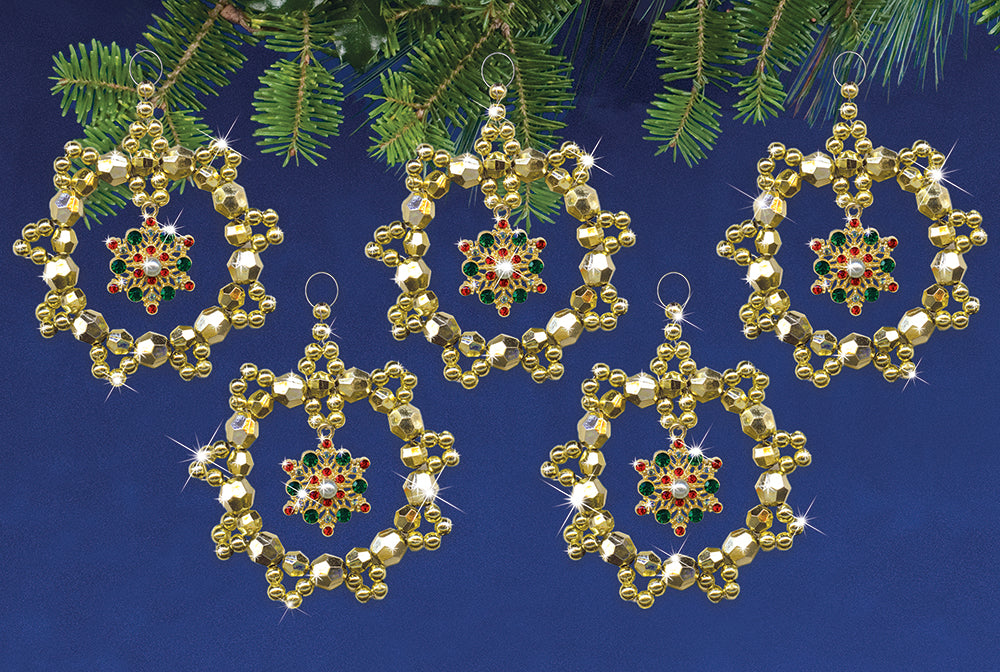 Gold Snowflake Beaded Ornaments Kit