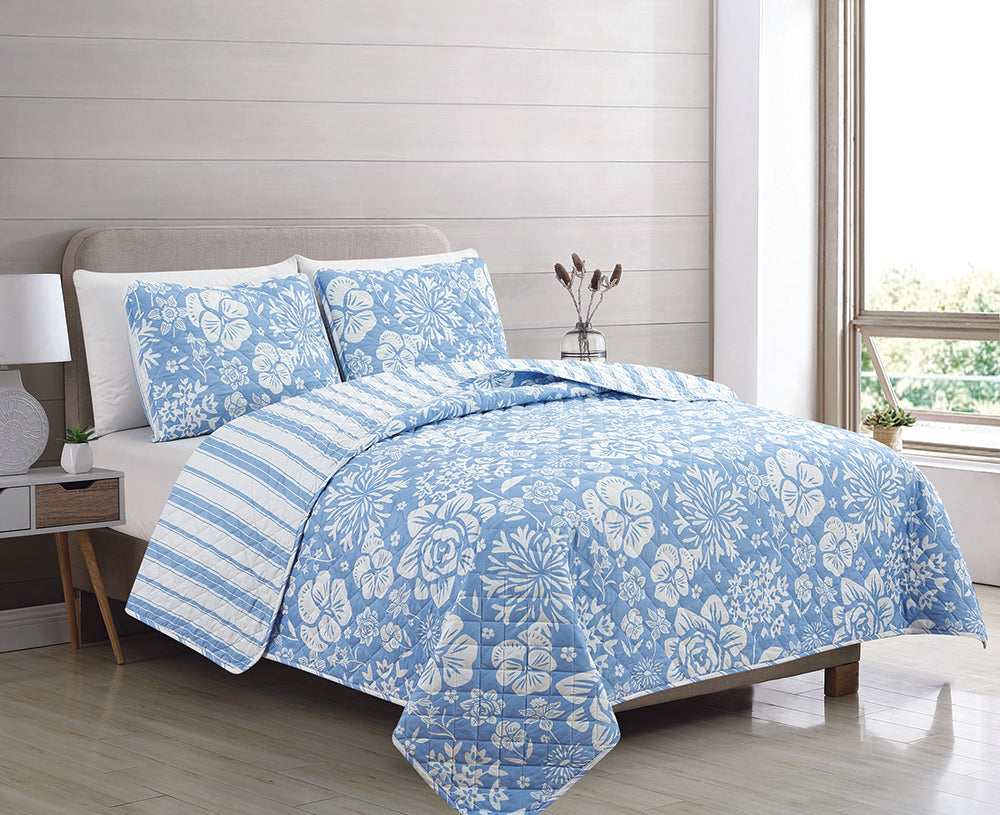 Melina Blue Reversible Quilt Set