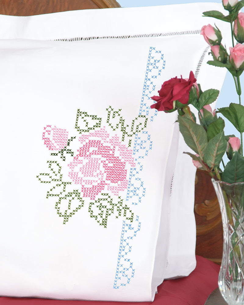 Cross Stitch Rose Pillowcases