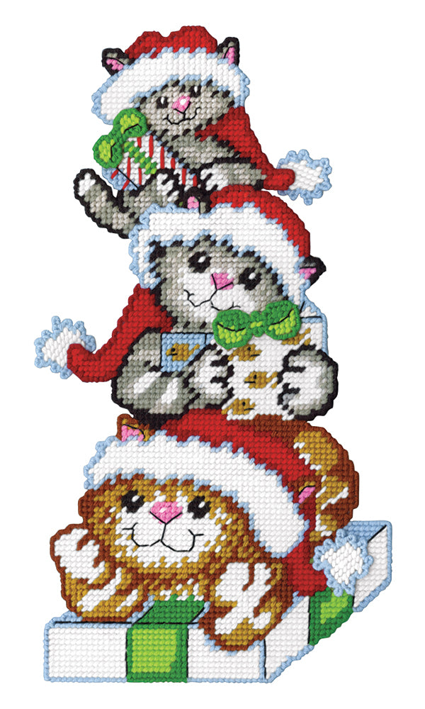 Christmas Cats Plastic Canvas Wall Hanging