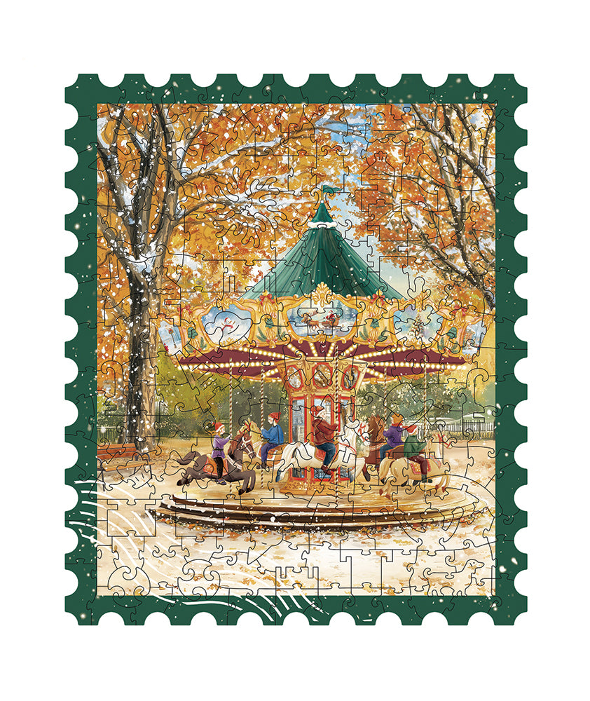 Golden Autumn Carousel Wooden Jigsaw Puzzle