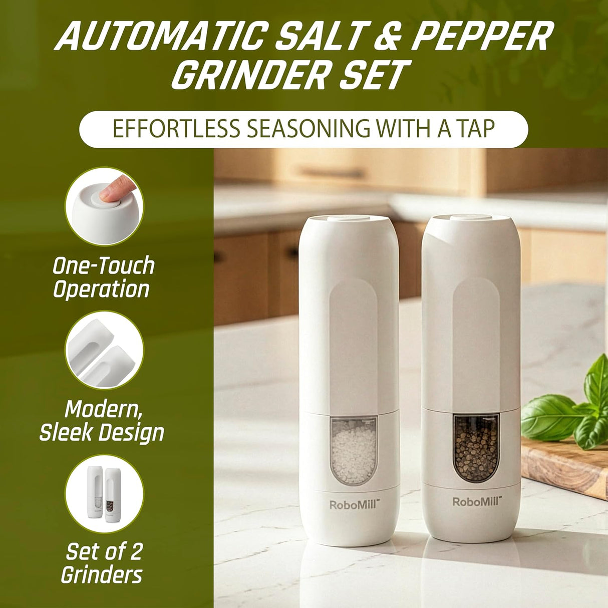 RoboMill Gravity Stainless Steel Salt & Pepper Grinder Set