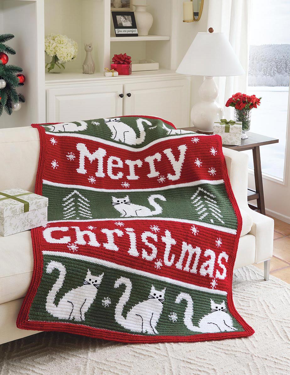Meowy Christmas Crochet Blanket