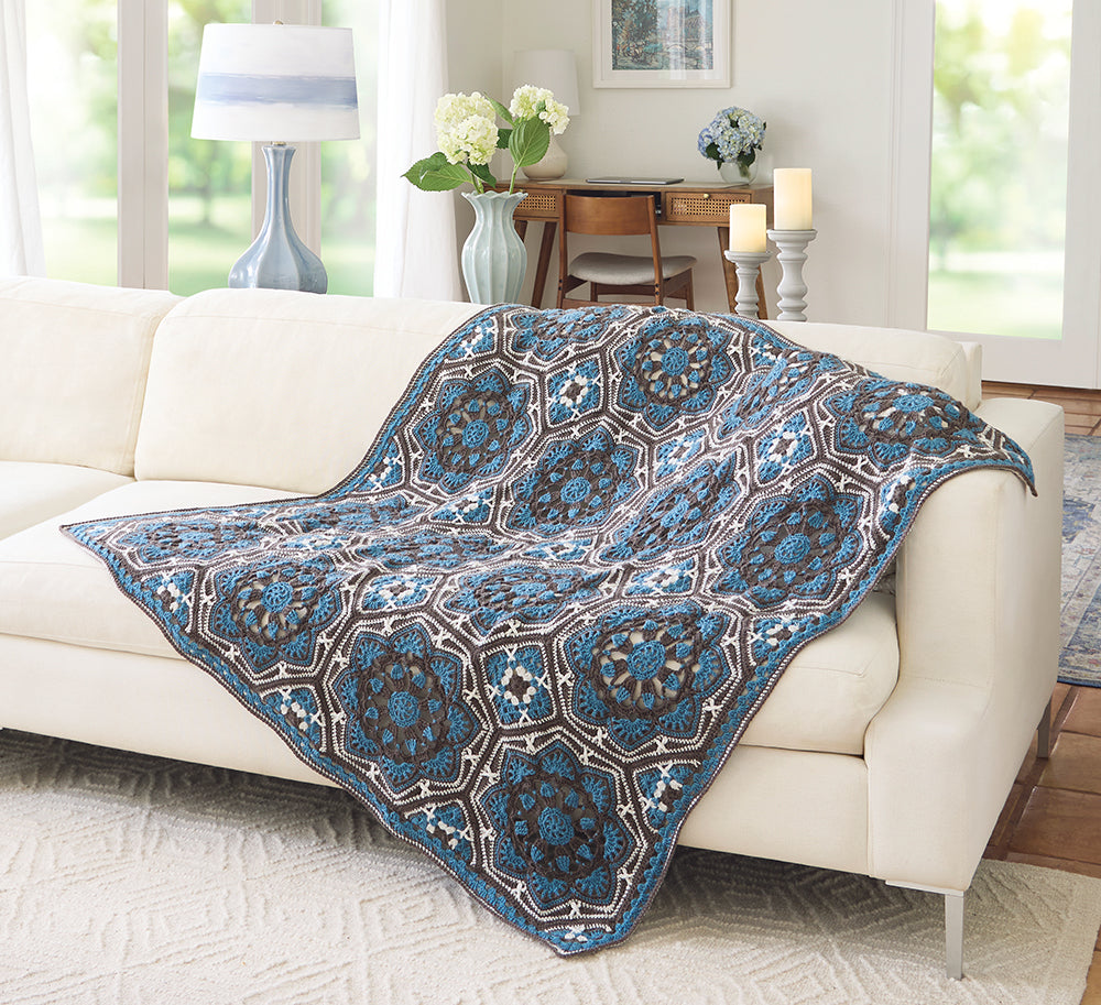 Tri-Coloured Persian Tiles Crochet Blanket