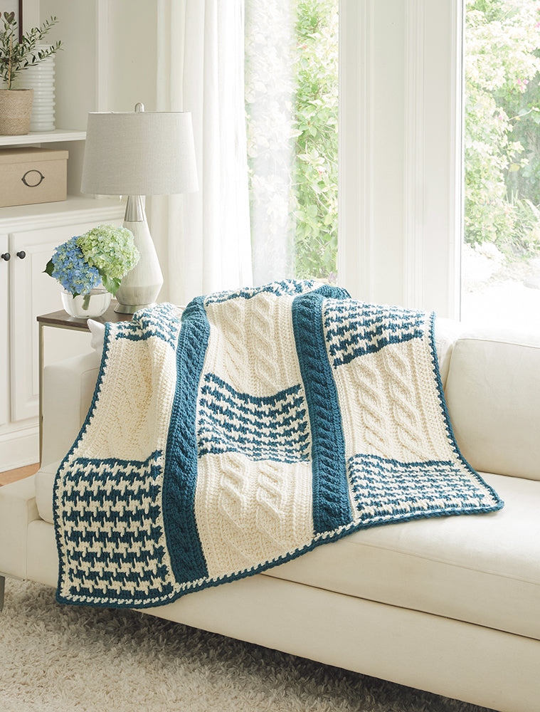 Tunisian Houndstooth & Cables Blanket