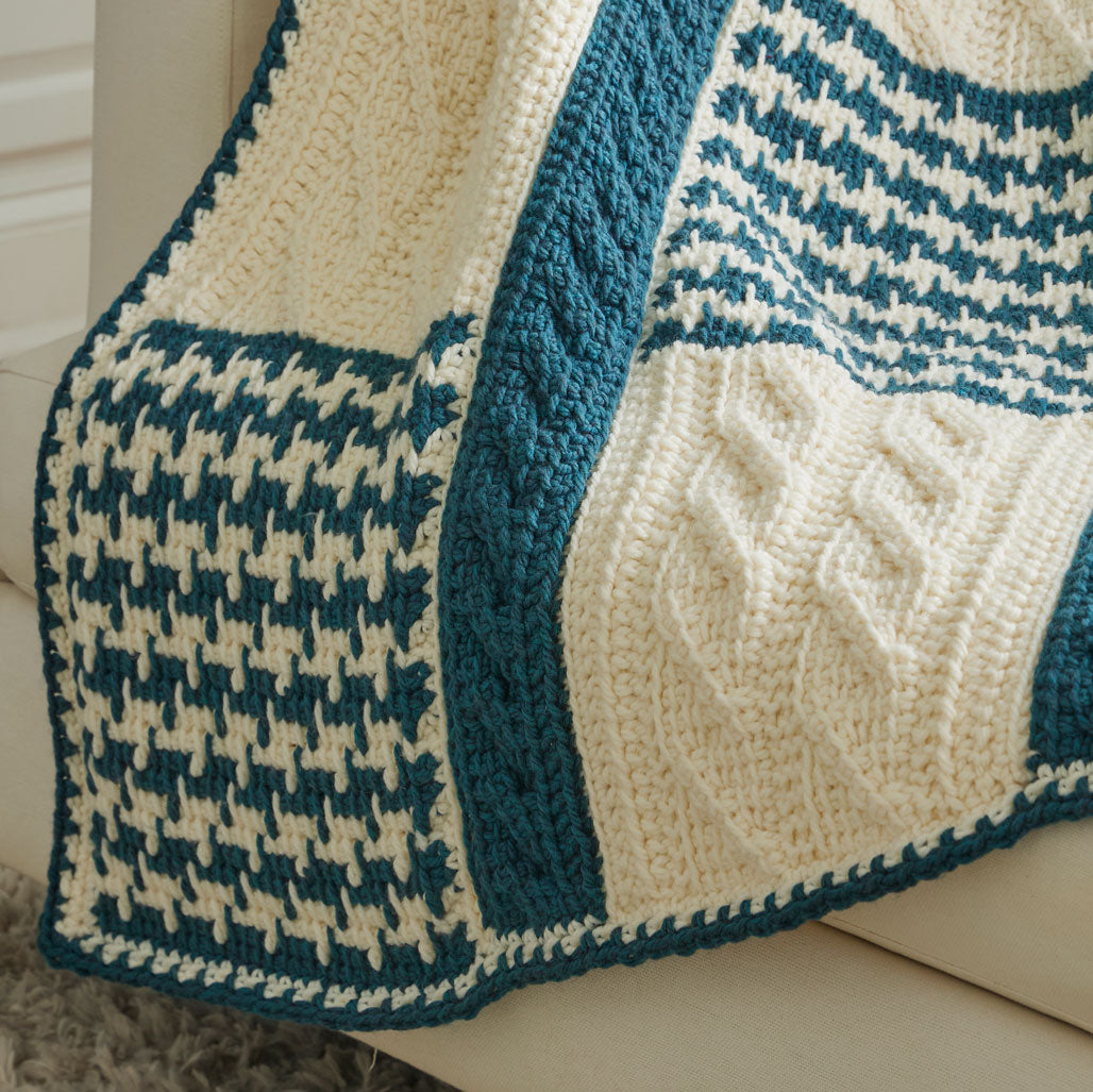 Tunisian Houndstooth & Cables Blanket