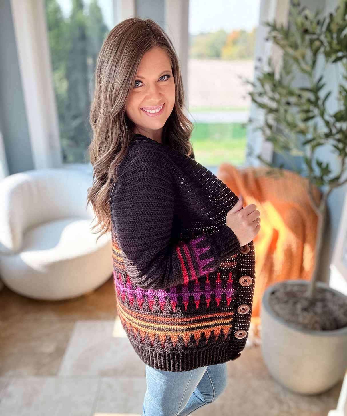 Autumn's Charm Mosaic Hip Length Cardigan