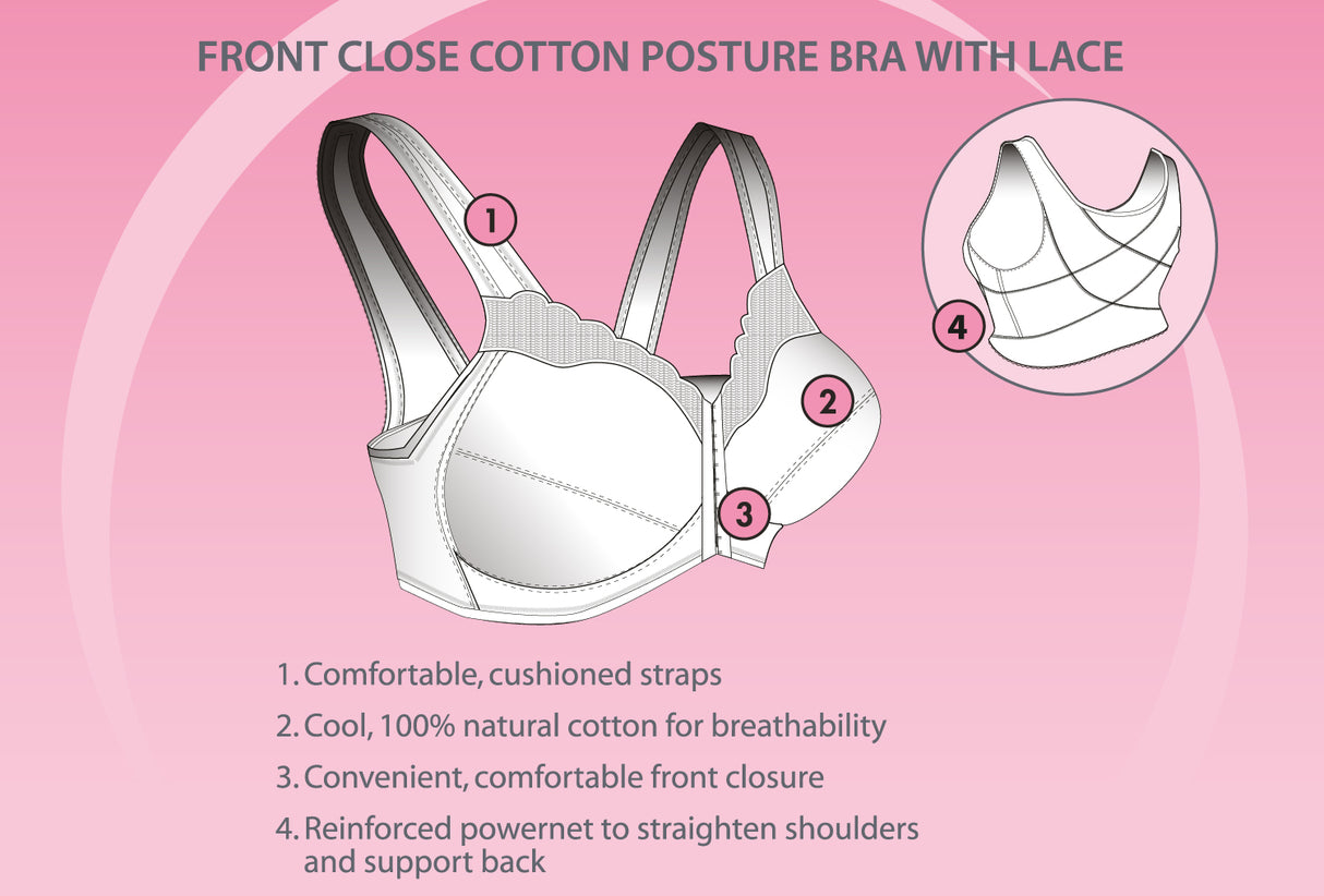 FULLY® Front Close Cotton Posture Bra with Lace