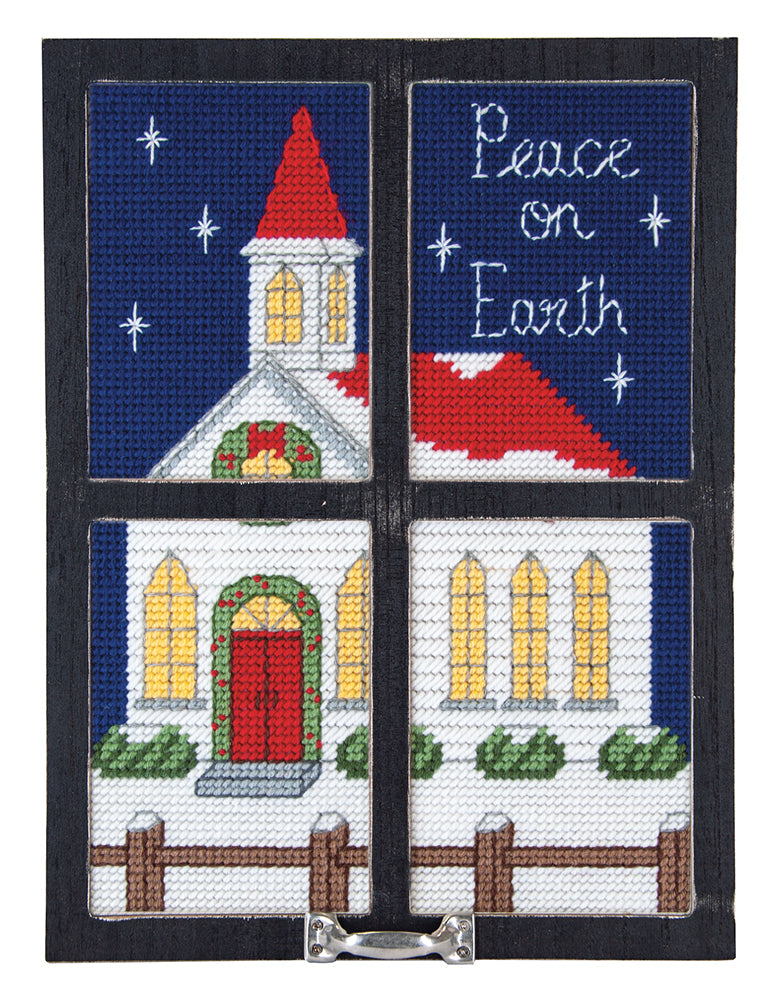 Peace on Earth Black Window Frame Plastic Canvas Kit
