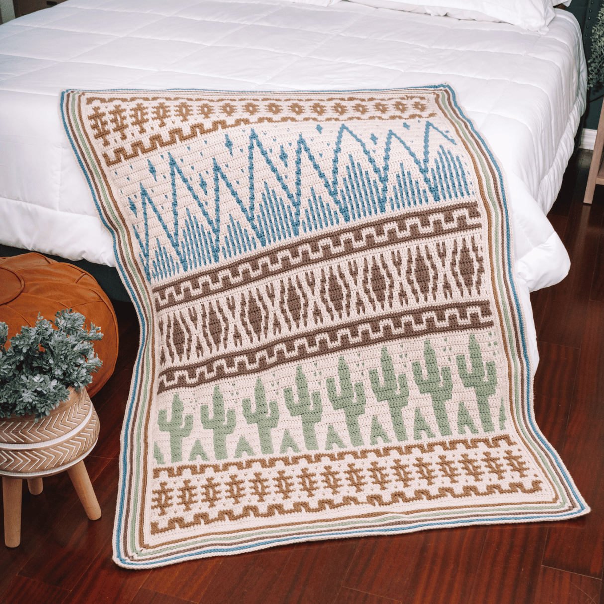 Desert Cactus Mosaic Crochet Blanket
