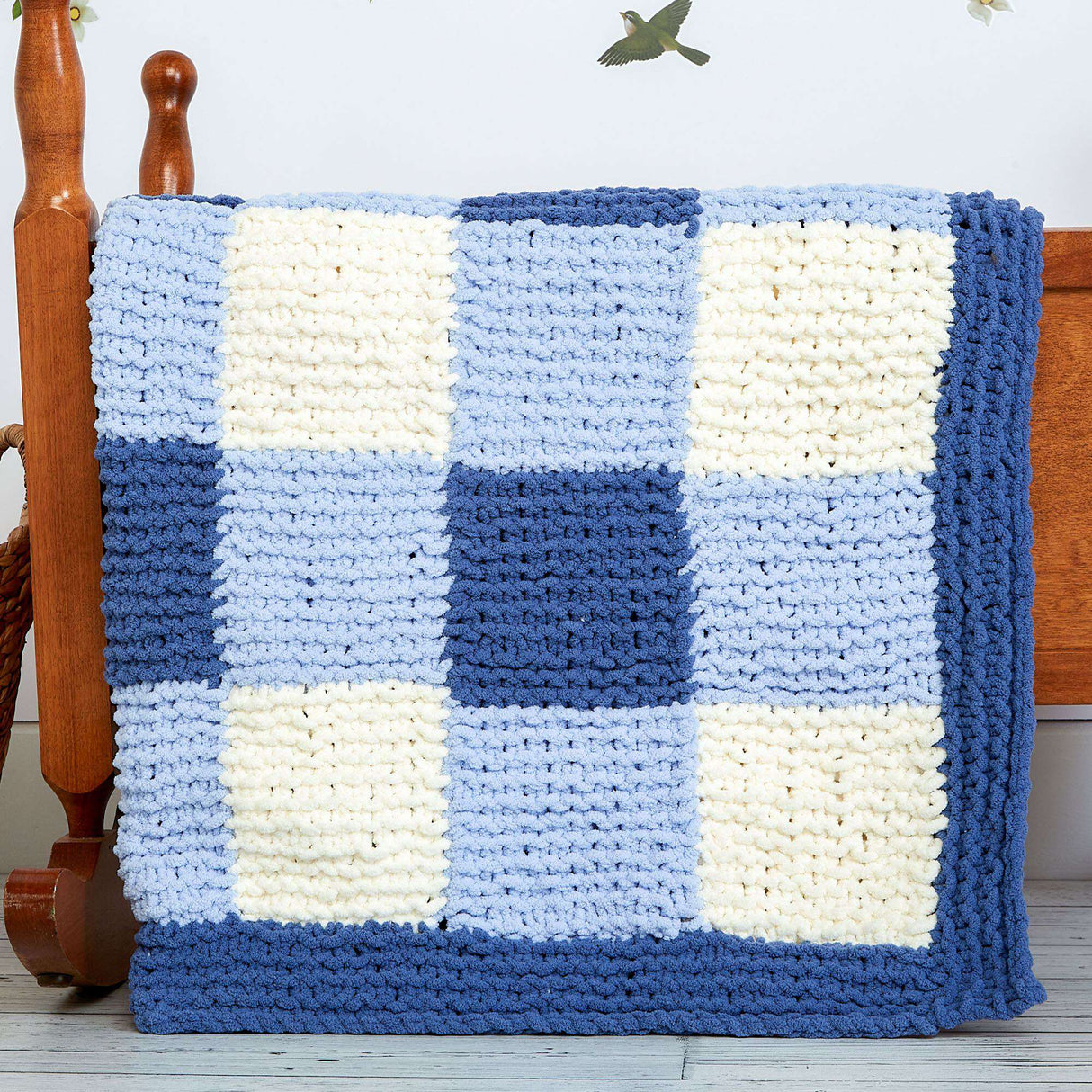 Free Knit Gingham Panels Blanket Pattern