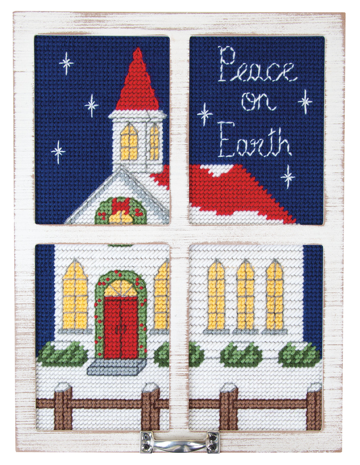 Peace on Earth White Window Frame Plastic Canvas Kit