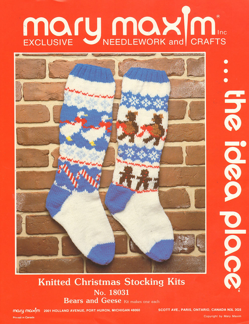 Knitted Christmas Stocking Pattern - Bears & Geese