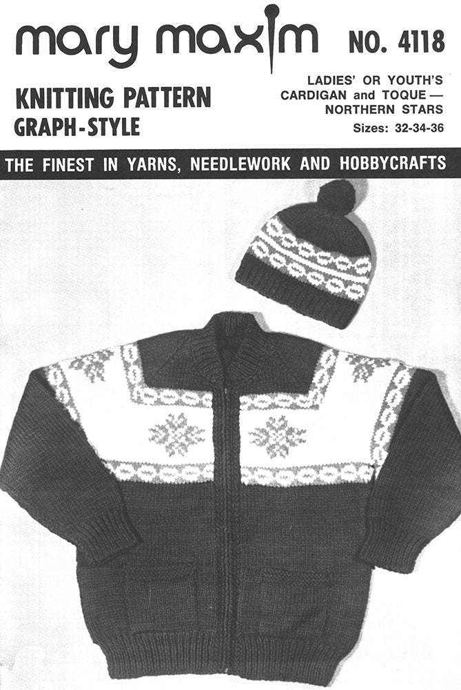 Ladies' or Youth's Cardigan & Toque - Northern Stars Pattern