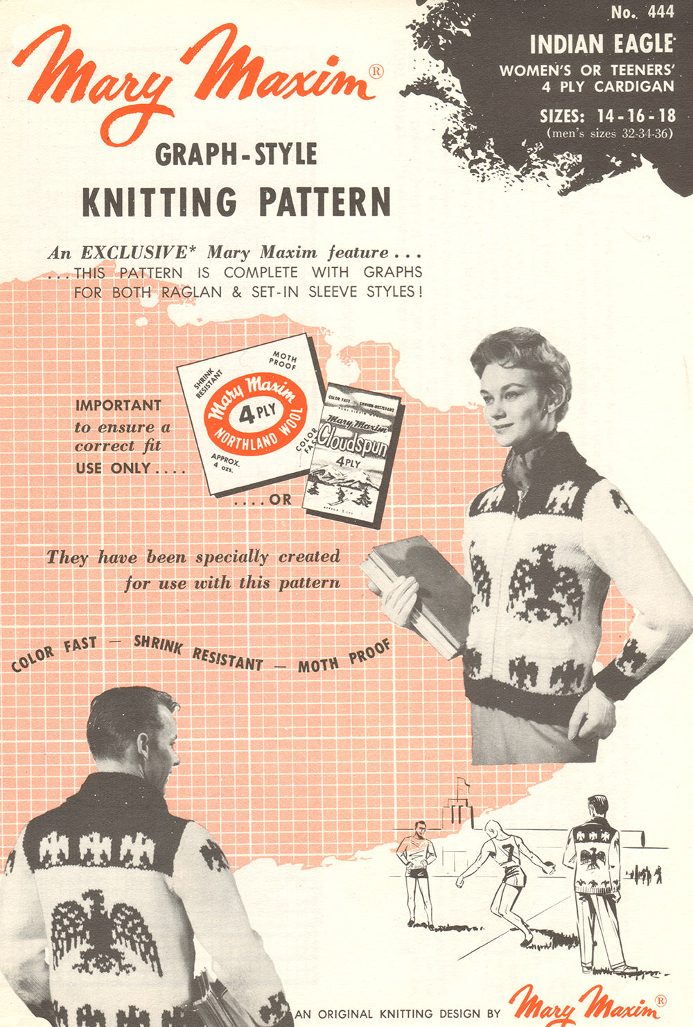 Ladies' or Youth's Cardigan - Indian Eagle Pattern