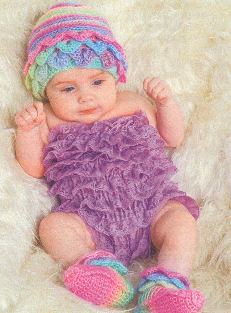 Free Crocodile Ruffle Hat & Booties Pattern