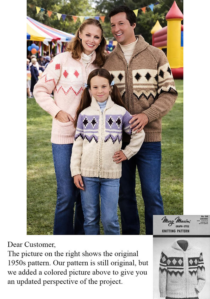 Men's or Ladies' Saranac Cardigan Pattern