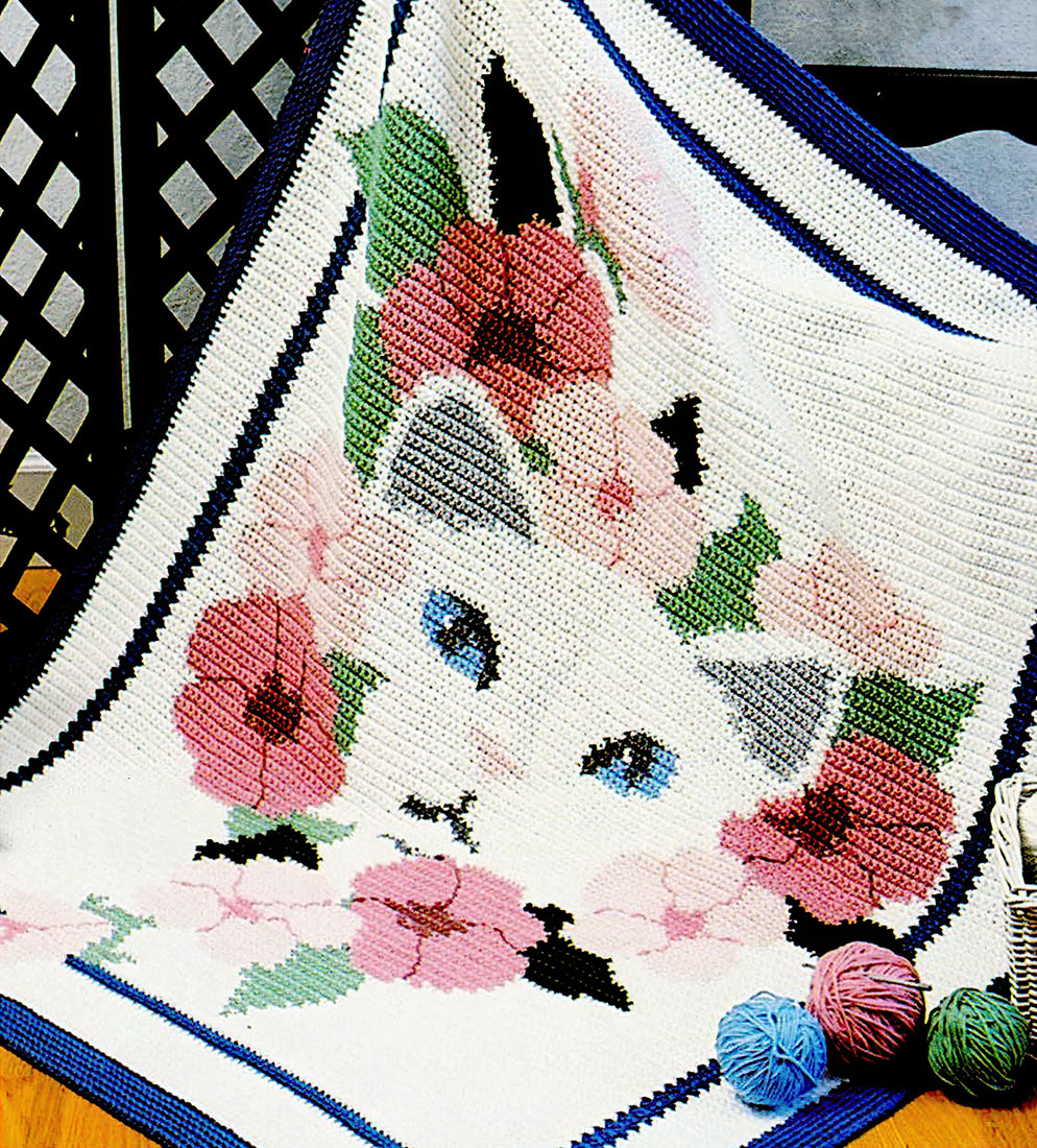 Cat and Flowers Afghan Pattern