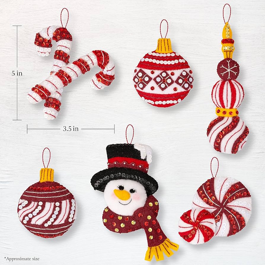 Snowman's Peppermint Collection Felt Ornaments Kit