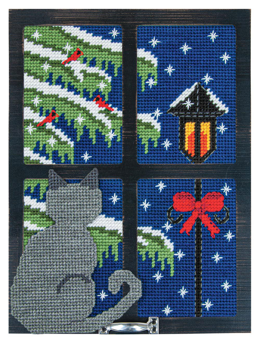 Winter Bird Watching Window Frame Plastic Canvas Kit - Black Frame