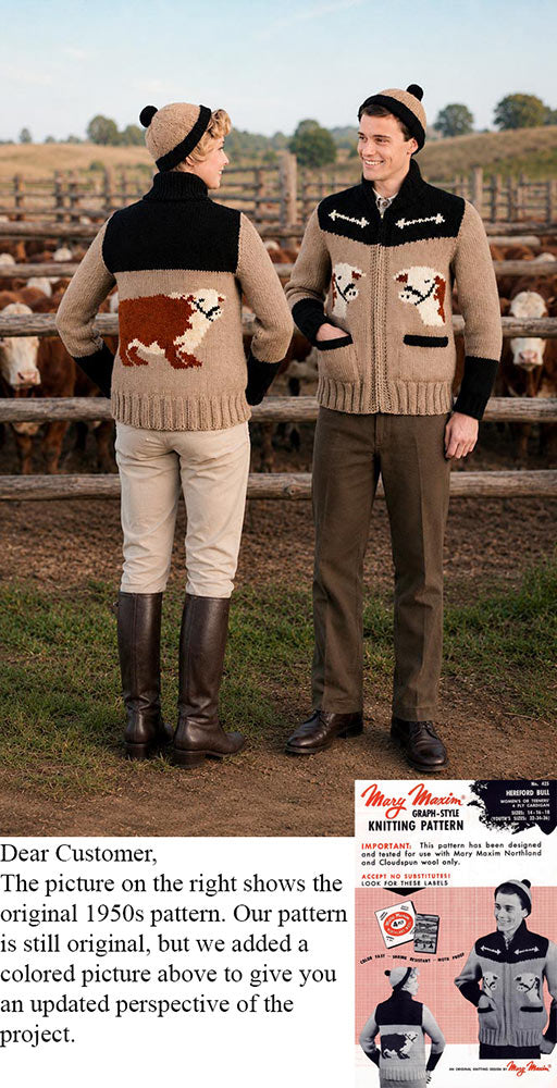 Ladies' and Youth Hereford Bull Cardigan Pattern