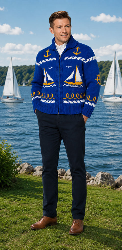 Men's Sailing Time Cardigan Pattern – Mary Maxim Ltd