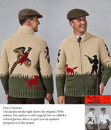 Patron de cardigan pour homme ou femme sur le thème de la chasse au faisan
